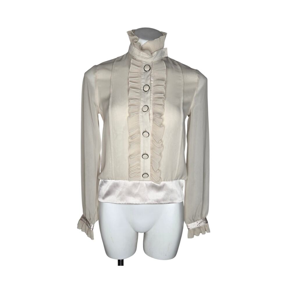 BCBGMAXAZRIA Ivory Ruffled Button Up Blouse Size XS